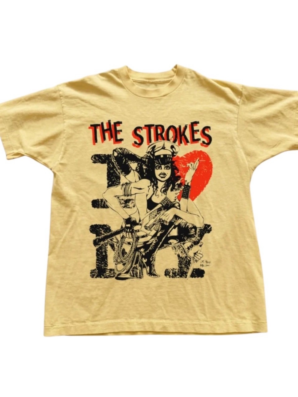 Yellow The Strokes Graphic Tee with Red Heart